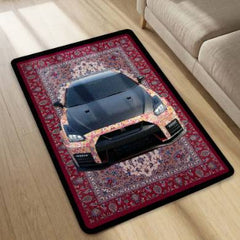 Nissan GT-R R35 Front View Floor Mat | Persian Carpet Style JDM Supercar Rug | Anti-Slip 3mm Absorbent Performance Car Design Mat for Home, Office & Studio
