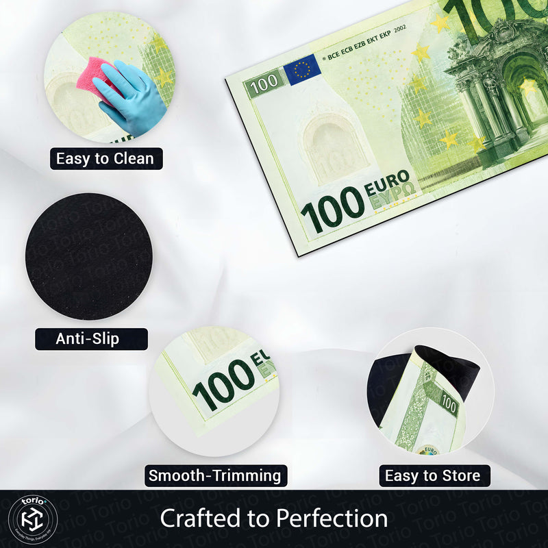 €100 Euro Banknote Money Flat Rug | Luxury Currency Bedroom Bedside Runner for Modern Home Decor