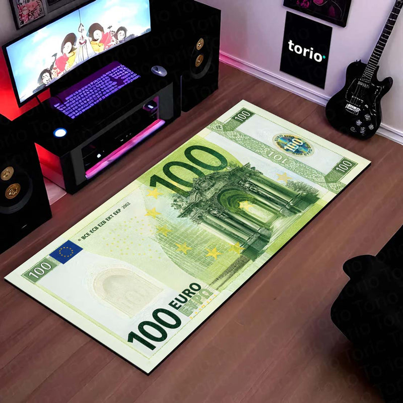 €100 Euro Banknote Money Flat Rug | Luxury Currency Bedroom Bedside Runner for Modern Home Decor