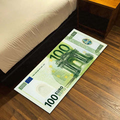 €100 Euro Banknote Money Flat Rug | Luxury Currency Bedroom Bedside Runner for Modern Home Decor