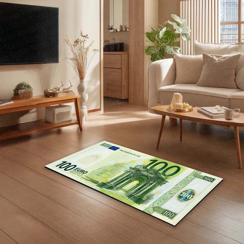 €100 Euro Banknote Money Flat Rug | Luxury Currency Bedroom Bedside Runner for Modern Home Decor