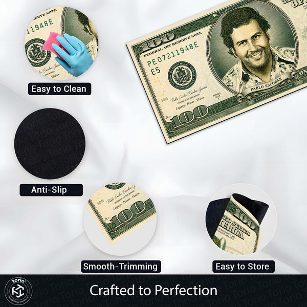 Pablo Escobar $100 Dollar Money Flat Rug | Luxury Currency Bedroom Bedside Runner for Modern Home Decor