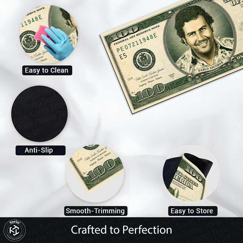 Pablo Escobar $100 Dollar Money Flat Rug | Luxury Currency Bedroom Bedside Runner for Modern Home Decor