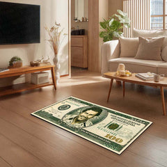 Pablo Escobar $100 Dollar Money Flat Rug | Luxury Currency Bedroom Bedside Runner for Modern Home Decor