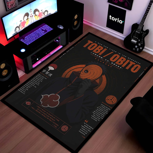 Naruto Obito (Tobi) Anime Character Flat Rug | Masked Man Akatsuki Tobi Art Flat Rug | Premium Anime Gaming Room Floor Decor