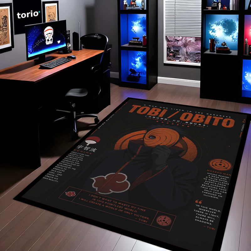Naruto Obito (Tobi) Anime Character Flat Rug | Masked Man Akatsuki Tobi Art Flat Rug | Premium Anime Gaming Room Floor Decor