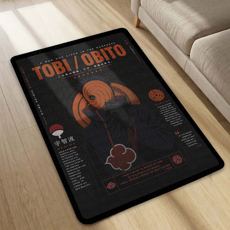 Naruto Obito (Tobi) Anime Character Flat Rug | Masked Man Akatsuki Tobi Art Flat Rug | Premium Anime Gaming Room Floor Decor