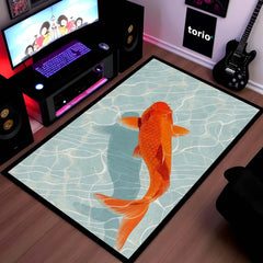Japanese Koi Fish Area Rug | Zen Orange Koi Pond Floor Mat | Aesthetic Nature Inspired Rug | Minimalist Room Decor Carpet for Bedroom, Gaming Setup & Living Room