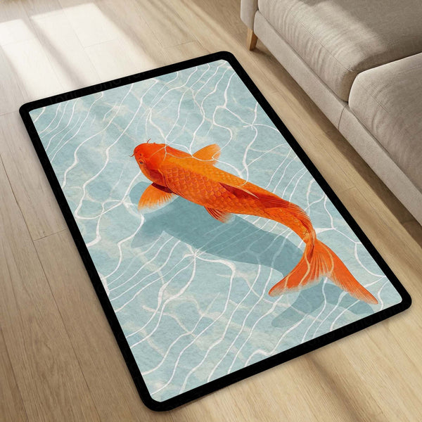 Japanese Koi Fish Area Rug | Zen Orange Koi Pond Floor Mat | Aesthetic Nature Inspired Rug | Minimalist Room Decor Carpet for Bedroom, Gaming Setup & Living Room