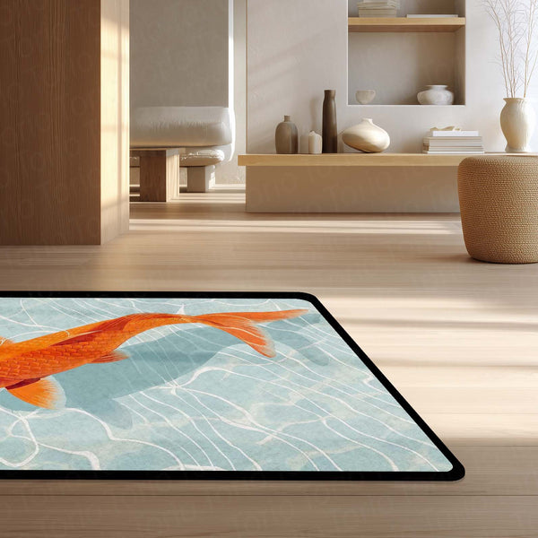 Japanese Koi Fish Area Rug | Zen Orange Koi Pond Floor Mat | Aesthetic Nature Inspired Rug | Minimalist Room Decor Carpet for Bedroom, Gaming Setup & Living Room
