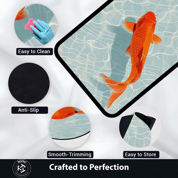 Japanese Koi Fish Area Rug | Zen Orange Koi Pond Floor Mat | Aesthetic Nature Inspired Rug | Minimalist Room Decor Carpet for Bedroom, Gaming Setup & Living Room