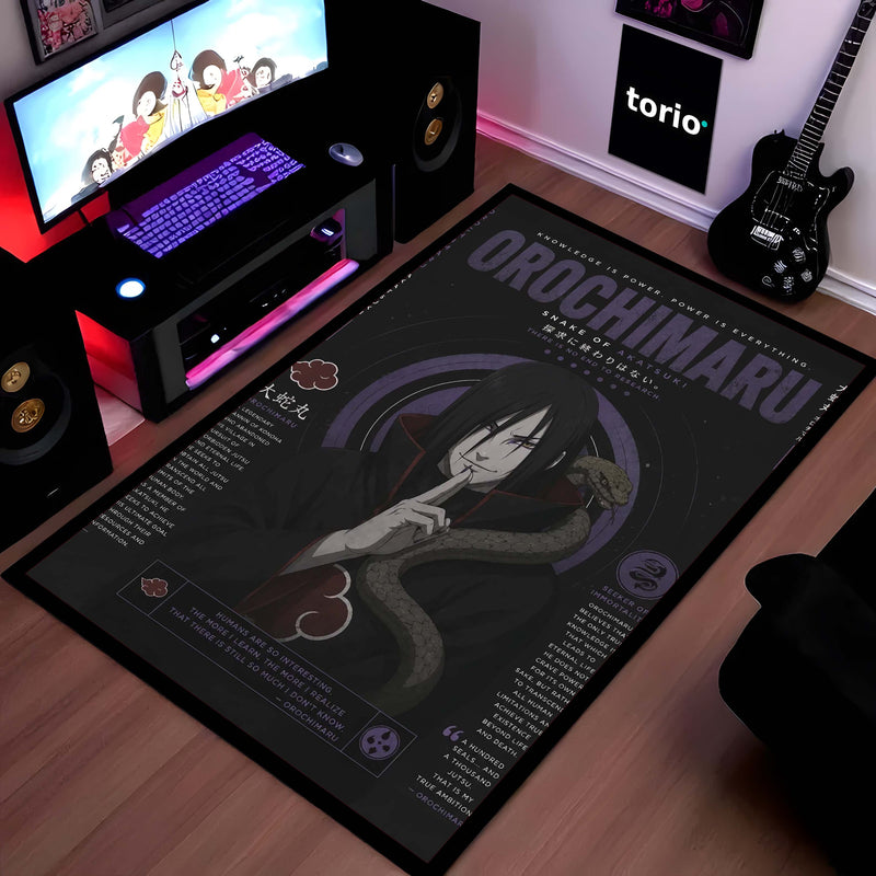 Naruto Orochimaru Anime Character Flat Rug | Legendary Sannin Snake Master Art Flat Rug | Premium Anime Gaming Room Floor Decor