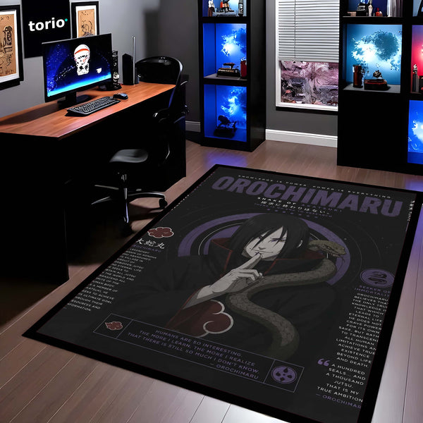 Naruto Orochimaru Anime Character Flat Rug | Legendary Sannin Snake Master Art Flat Rug | Premium Anime Gaming Room Floor Decor