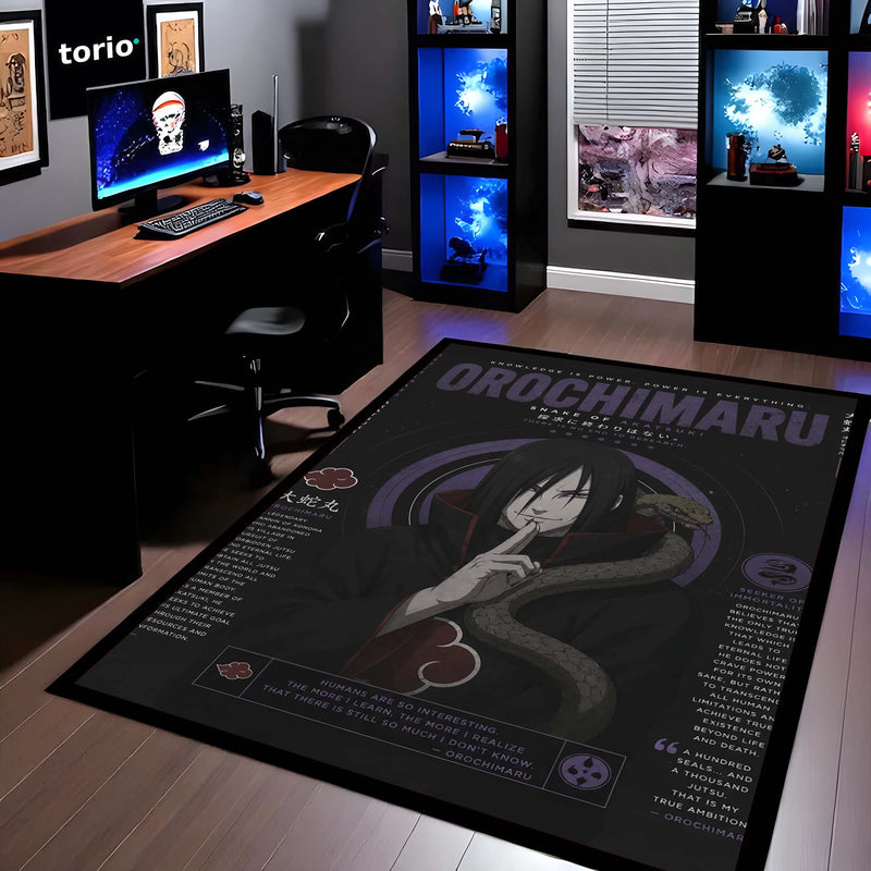 Naruto Orochimaru Anime Character Flat Rug | Legendary Sannin Snake Master Art Flat Rug | Premium Anime Gaming Room Floor Decor