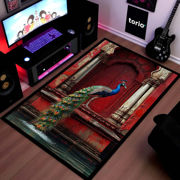 Majestic Royal Peacock Area Rug | Indian Heritage Palace Floor Mat | Traditional Ethnic Decor Rug | Torio Premium Carpet for Living Room, Bedroom & Office