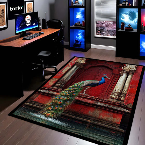 Majestic Royal Peacock Area Rug | Indian Heritage Palace Floor Mat | Traditional Ethnic Decor Rug | Torio Premium Carpet for Living Room, Bedroom & Office