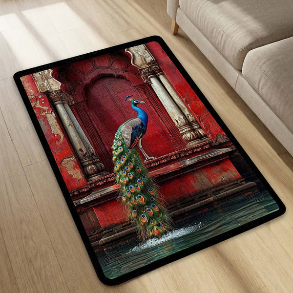 Majestic Royal Peacock Area Rug | Indian Heritage Palace Floor Mat | Traditional Ethnic Decor Rug | Torio Premium Carpet for Living Room, Bedroom & Office