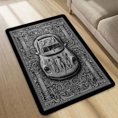 Porsche Flat Rug | Luxury Marble Sculpture Sports Car Flat Rug | Classical Baroque Renaissance Floor Mat for Bedroom, Gaming Room & Luxury Home Decor