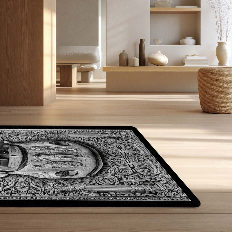 Porsche Flat Rug | Luxury Marble Sculpture Sports Car Flat Rug | Classical Baroque Renaissance Floor Mat for Bedroom, Gaming Room & Luxury Home Decor