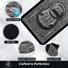 Porsche Flat Rug | Luxury Marble Sculpture Sports Car Flat Rug | Classical Baroque Renaissance Floor Mat for Bedroom, Gaming Room & Luxury Home Decor
