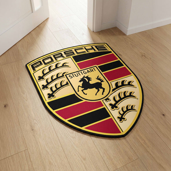 Porsche Logo Inspired Floor Mat (3 mm Thick) | Premium Automotive Badge Style Mat for Car Enthusiasts, Studios & Modern Interiors