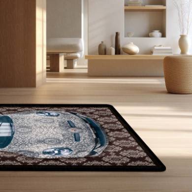Porsche 911 Front View Floor Mat | Luxury Damask Persian Carpet Style Sports Car Rug | Anti-Slip 3mm Absorbent Premium Car Design Mat