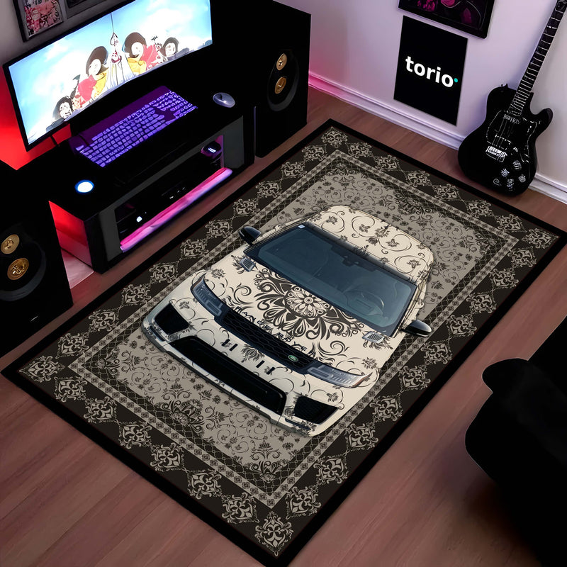 Range Rover Sport Front View Floor Mat | Luxury Damask Persian Carpet Style SUV Rug | Anti-Slip 3mm Absorbent Premium Car Design Mat