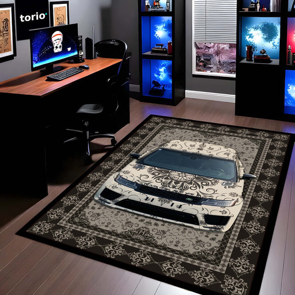 Range Rover Sport Front View Floor Mat | Luxury Damask Persian Carpet Style SUV Rug | Anti-Slip 3mm Absorbent Premium Car Design Mat