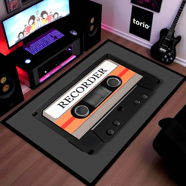 Vintage Cassette Recorder Floor Mat (3 mm Thick) | Retro Music Tape Aesthetic Area Mat for Bedroom, Studio & Modern Home Decor
