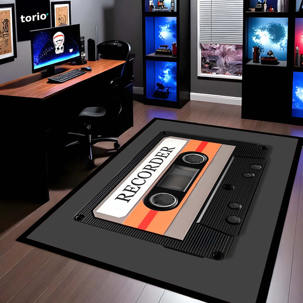 Vintage Cassette Recorder Floor Mat (3 mm Thick) | Retro Music Tape Aesthetic Area Mat for Bedroom, Studio & Modern Home Decor