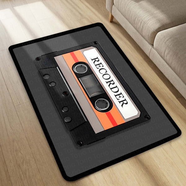 Vintage Cassette Recorder Floor Mat (3 mm Thick) | Retro Music Tape Aesthetic Area Mat for Bedroom, Studio & Modern Home Decor