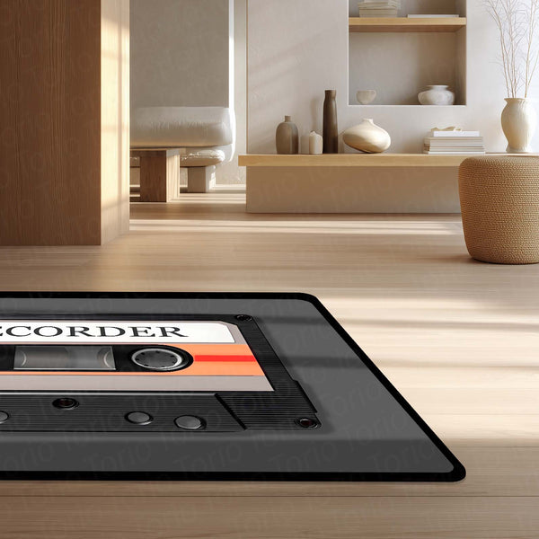 Vintage Cassette Recorder Floor Mat (3 mm Thick) | Retro Music Tape Aesthetic Area Mat for Bedroom, Studio & Modern Home Decor