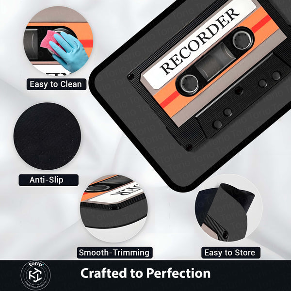 Vintage Cassette Recorder Floor Mat (3 mm Thick) | Retro Music Tape Aesthetic Area Mat for Bedroom, Studio & Modern Home Decor
