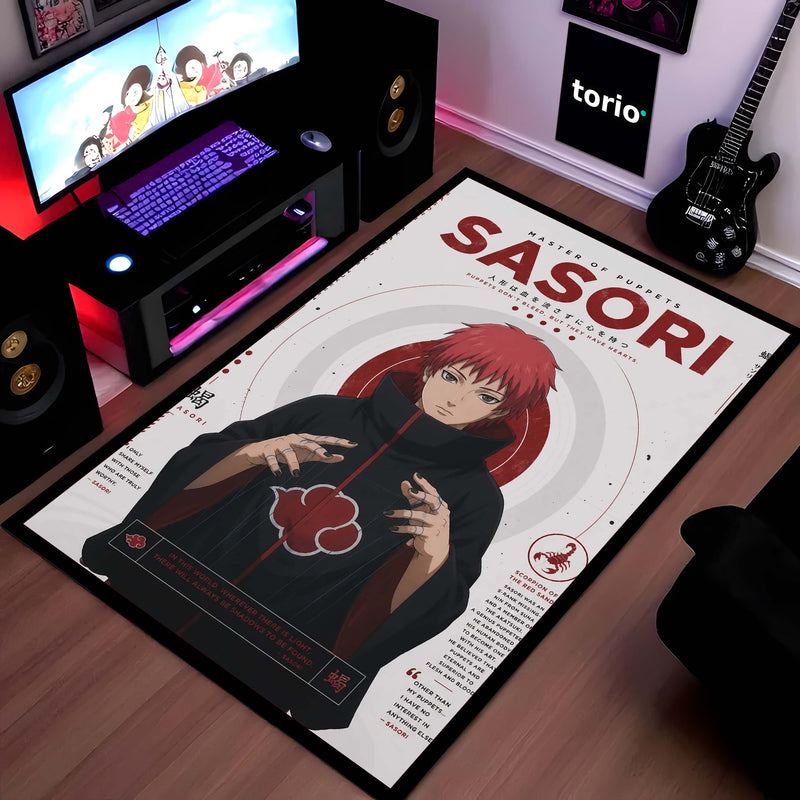Naruto Sasori Anime Character Flat Rug | Akatsuki Puppet Master Sasori Art Flat Rug | Premium Anime Gaming Room Floor Decor