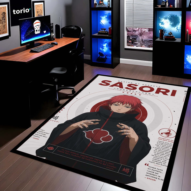 Naruto Sasori Anime Character Flat Rug | Akatsuki Puppet Master Sasori Art Flat Rug | Premium Anime Gaming Room Floor Decor