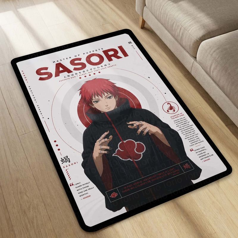Naruto Sasori Anime Character Flat Rug | Akatsuki Puppet Master Sasori Art Flat Rug | Premium Anime Gaming Room Floor Decor