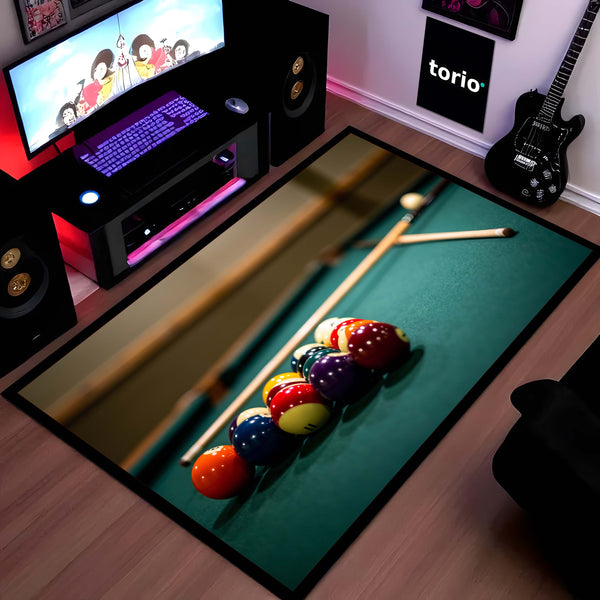 Snooker Table Inspired Floor Mat (3 mm Thick) | Billiards Ball Break Design Area Mat for Game Room, Man Cave & Sports-Themed Decor 01
