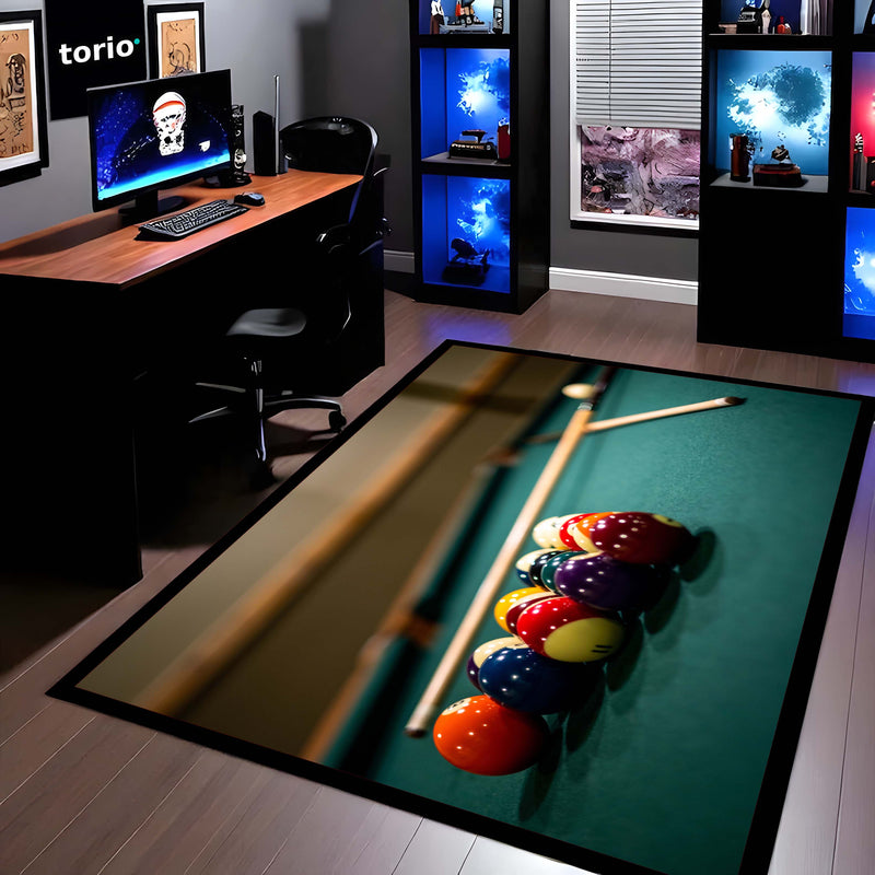 Snooker Table Inspired Floor Mat (3 mm Thick) | Billiards Ball Break Design Area Mat for Game Room, Man Cave & Sports-Themed Decor 01