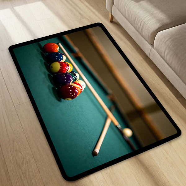 Snooker Table Inspired Floor Mat (3 mm Thick) | Billiards Ball Break Design Area Mat for Game Room, Man Cave & Sports-Themed Decor 01