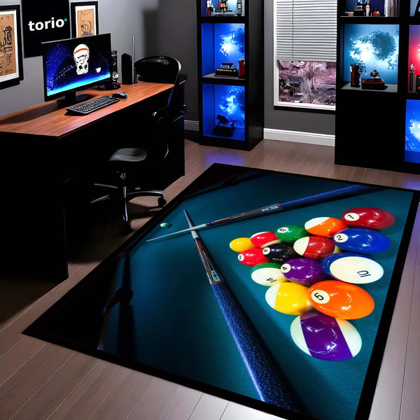 Snooker Table Inspired Floor Mat (3 mm Thick) | Billiards Ball Break Design Area Mat for Game Room, Man Cave & Sports-Themed Decor