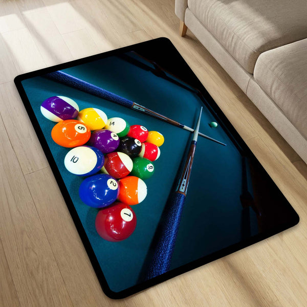 Snooker Table Inspired Floor Mat (3 mm Thick) | Billiards Ball Break Design Area Mat for Game Room, Man Cave & Sports-Themed Decor