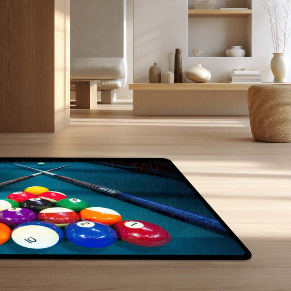 Snooker Table Inspired Floor Mat (3 mm Thick) | Billiards Ball Break Design Area Mat for Game Room, Man Cave & Sports-Themed Decor