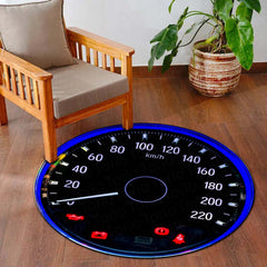 Speedometer Inspired Round Floor Mat (3 mm Thick) | Performance Dashboard km/h Design Decor for Garage, Gaming Room & Car Enthusiasts