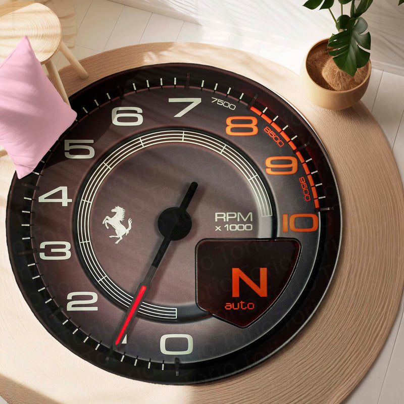 Racing Tachometer RPM Round Floor Mat (3 mm Thick) | Performance Inspired Dial Design Decor for Garage, Gaming Room & Car Enthusiasts