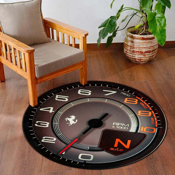 Racing Tachometer RPM Round Floor Mat (3 mm Thick) | Performance Inspired Dial Design Decor for Garage, Gaming Room & Car Enthusiasts