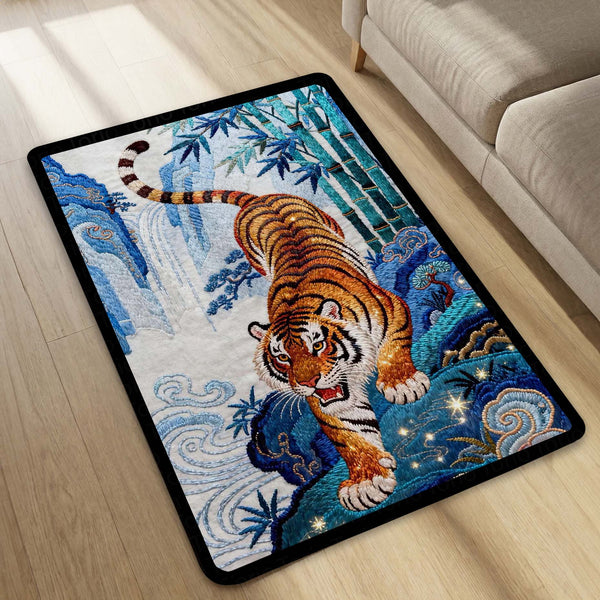 Running Tiger Art Area Rug | Japanese Style Tiger Floor Mat | Aesthetic Animal Rug for Bedroom, Living Room & Gaming Setup Decor