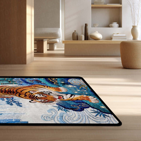 Running Tiger Art Area Rug | Japanese Style Tiger Floor Mat | Aesthetic Animal Rug for Bedroom, Living Room & Gaming Setup Decor
