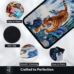 Running Tiger Art Area Rug | Japanese Style Tiger Floor Mat | Aesthetic Animal Rug for Bedroom, Living Room & Gaming Setup Decor