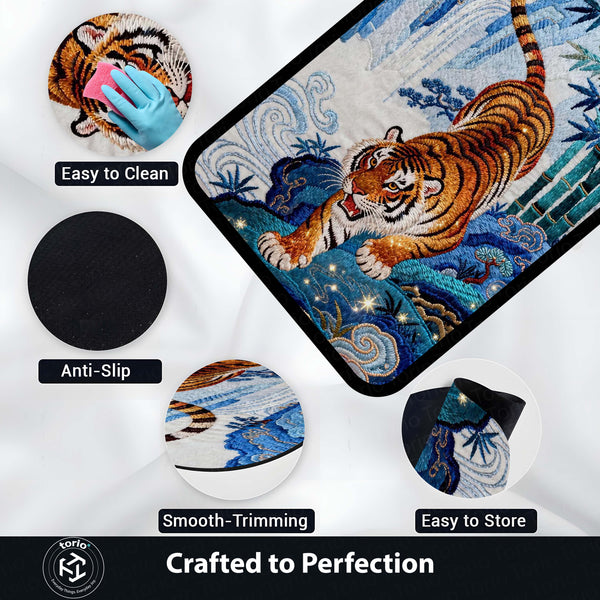 Running Tiger Art Area Rug | Japanese Style Tiger Floor Mat | Aesthetic Animal Rug for Bedroom, Living Room & Gaming Setup Decor