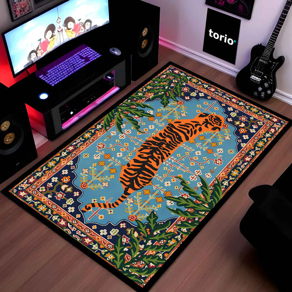 Royal Tiger Art Rubber Floor Mat (3 mm Thick) | Majestic Wildlife Inspired Rug for Living Room, Bedroom, Studio & Aesthetic Home Decor